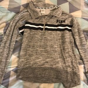 Cozy Light Grey Collared Pink Sweater